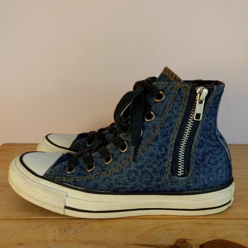Converse CTAS high top sneakers in cheetah print denim, women's size 5 US